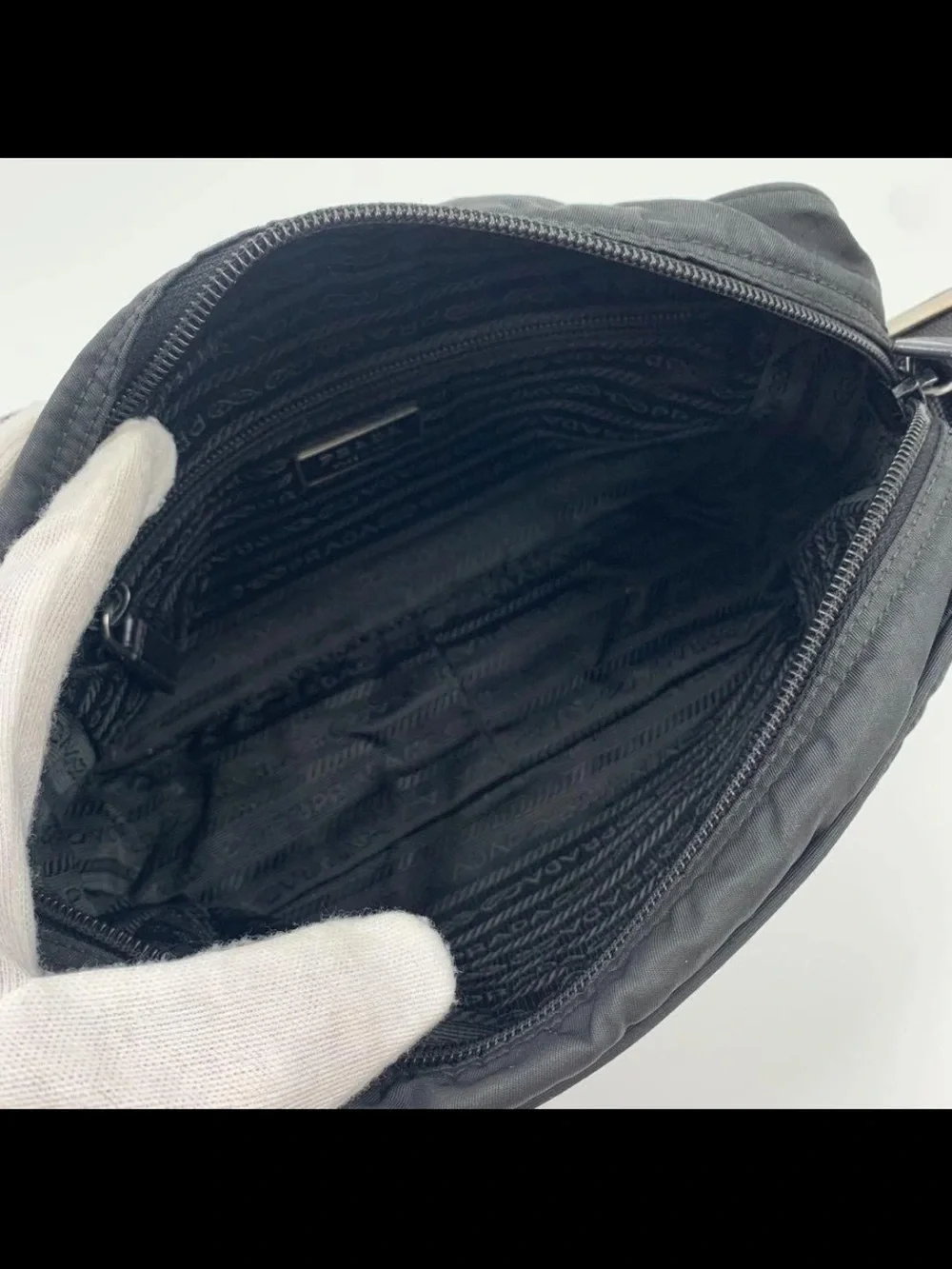 Prada Black Nylon Messenger Bag with Triangular Logo Plaque
